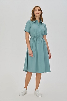Платье-рубашка бирюзового цвета с поясом