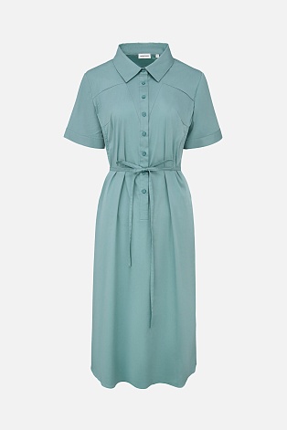 Платье-рубашка бирюзового цвета с поясом