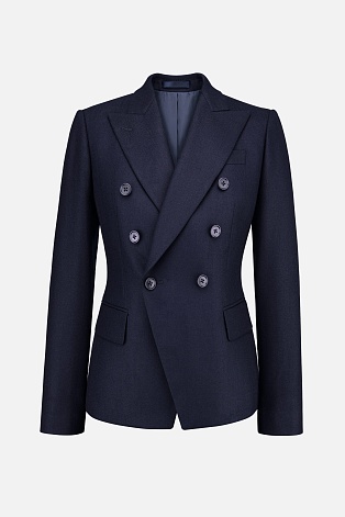 Темно-синий двубортный пиджак в елочку L
