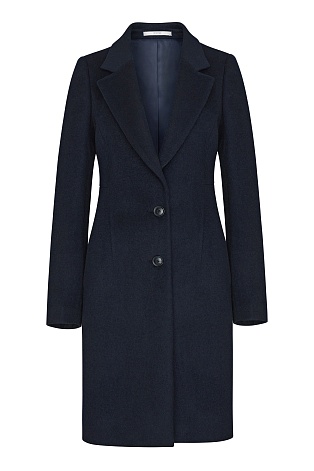 Темно-синее приталенное пальто на двух пуговицах
