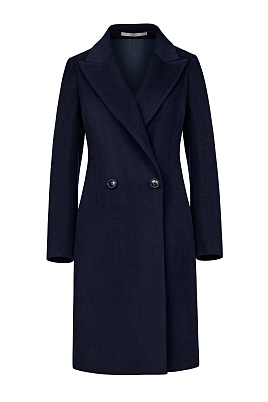 Темно-синее классической двубортное пальто